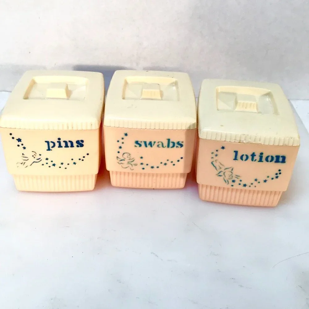 Clarolyte Vintage Bathroom Decor 1960 Lotion Swabs Containers VTG Shabby Chic